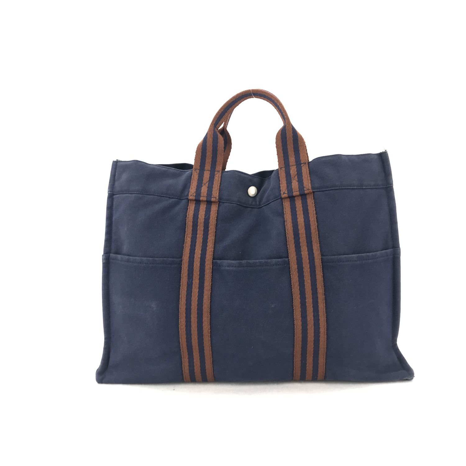 HERMES Four-toe Hermes Four-toe MM Canvas Navy Tote Bag